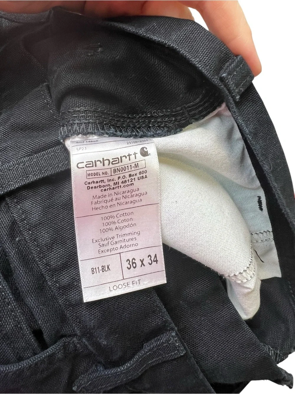 Carhartt B11 Black Canvas Carpenter Men’s 36x34 Work Pants